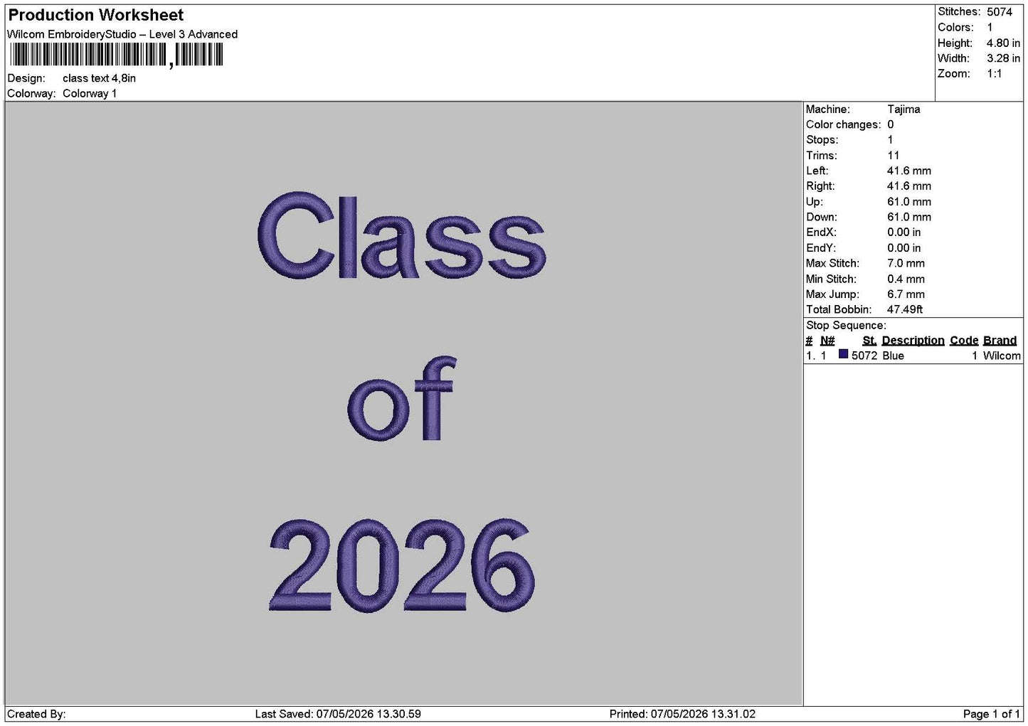 Classtext 01 Embroidery FIle 6 sizes