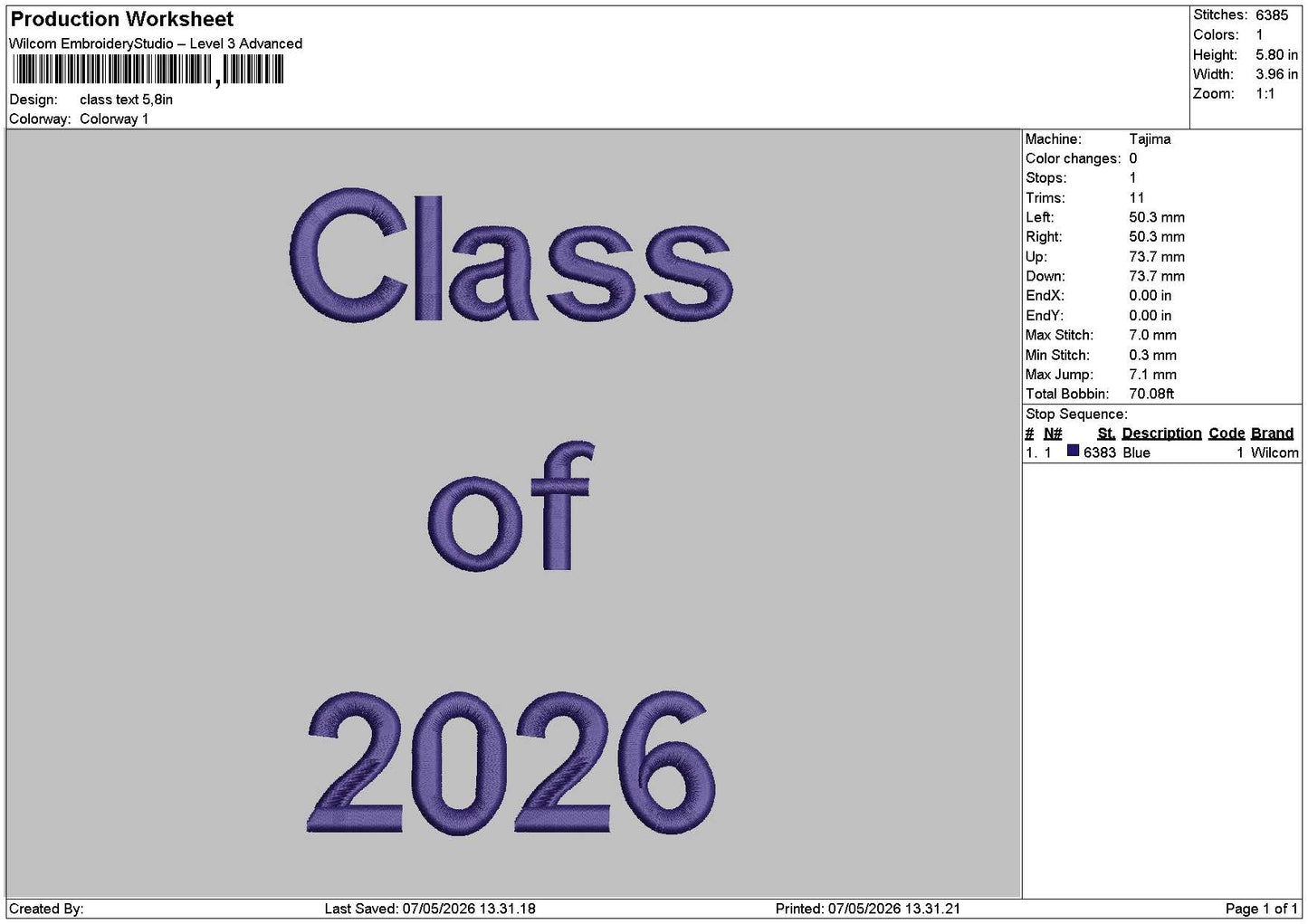 Classtext 01 Embroidery FIle 6 sizes