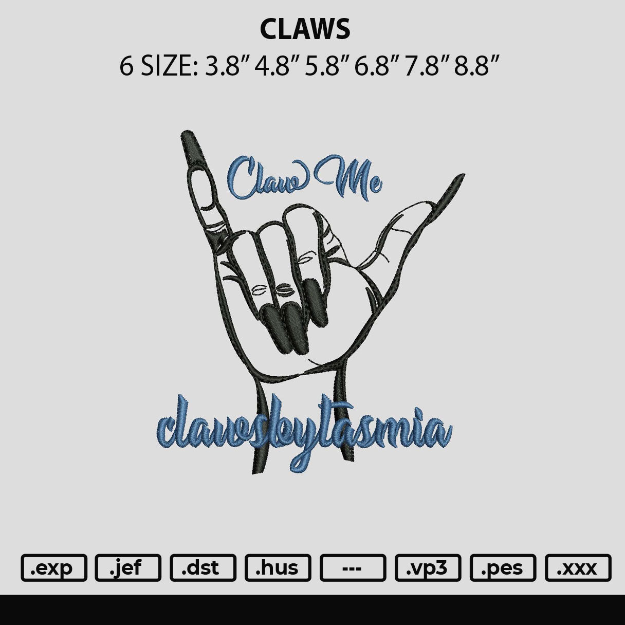 Claws Embroidery File 6 sizes