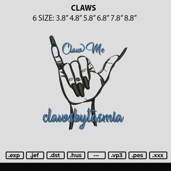 Claws Embroidery File 6 sizes