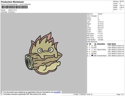 Calcifer Embroidery Machine Design File 4 Size