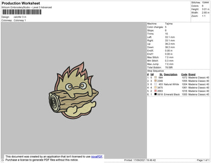 Calcifer Embroidery Machine Design File 4 Size