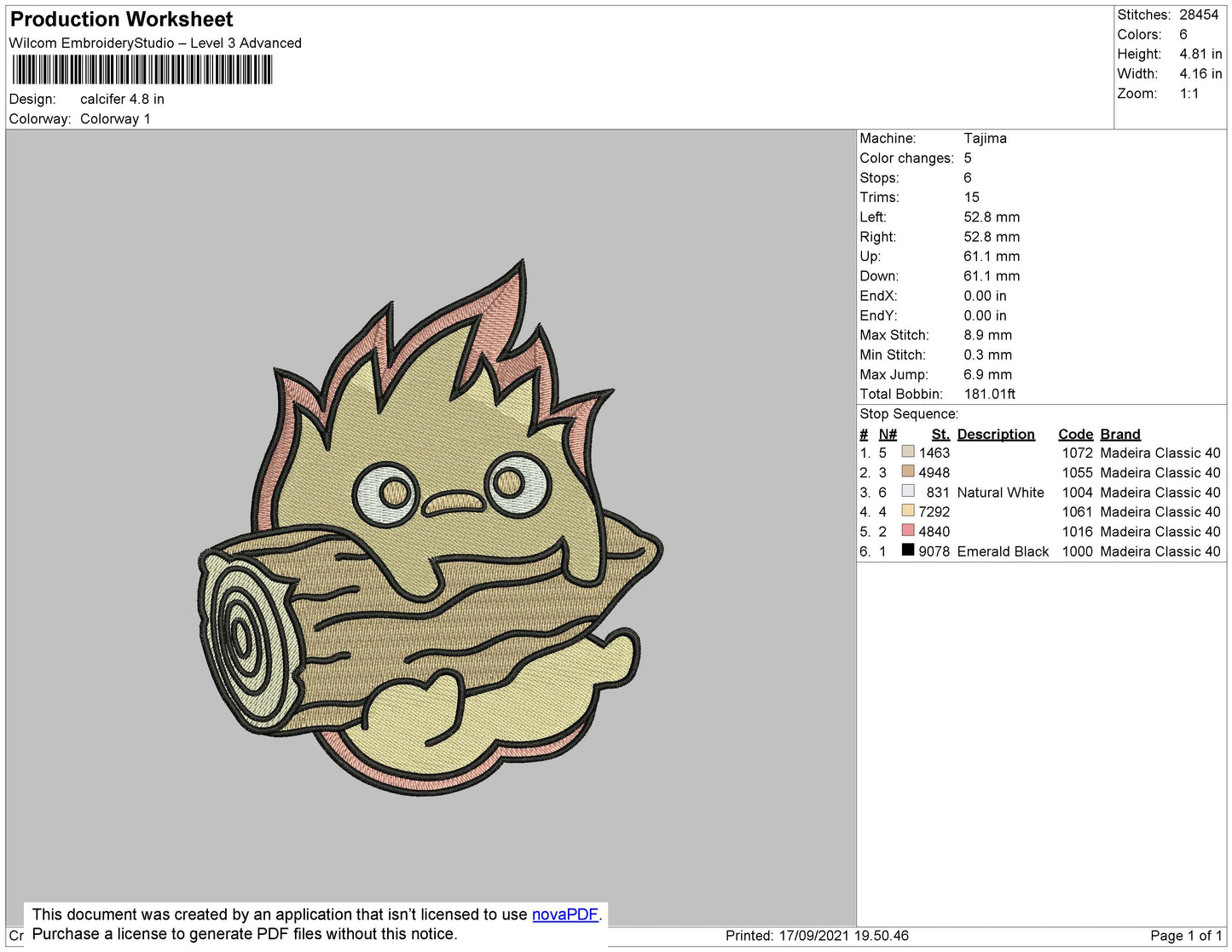 Calcifer Embroidery Machine Design File 4 Size