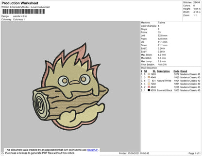 Calcifer Embroidery Machine Design File 4 Size
