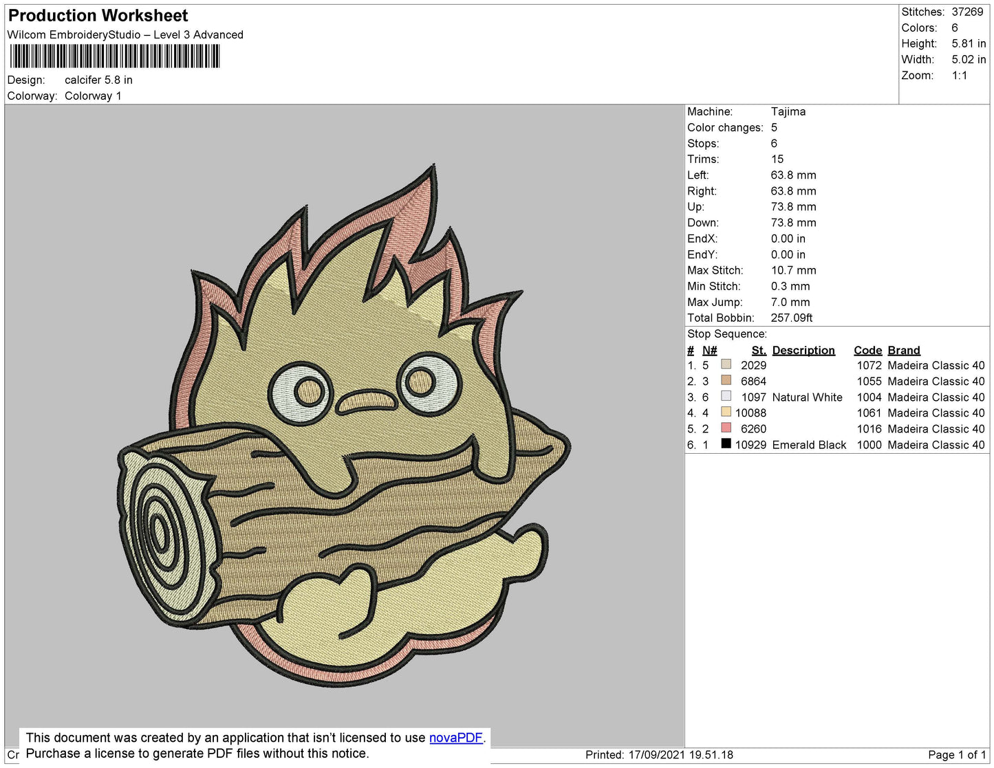 Calcifer Embroidery Machine Design File 4 Size