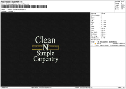 Clean Simple V2 Embroiery File 6 sizes
