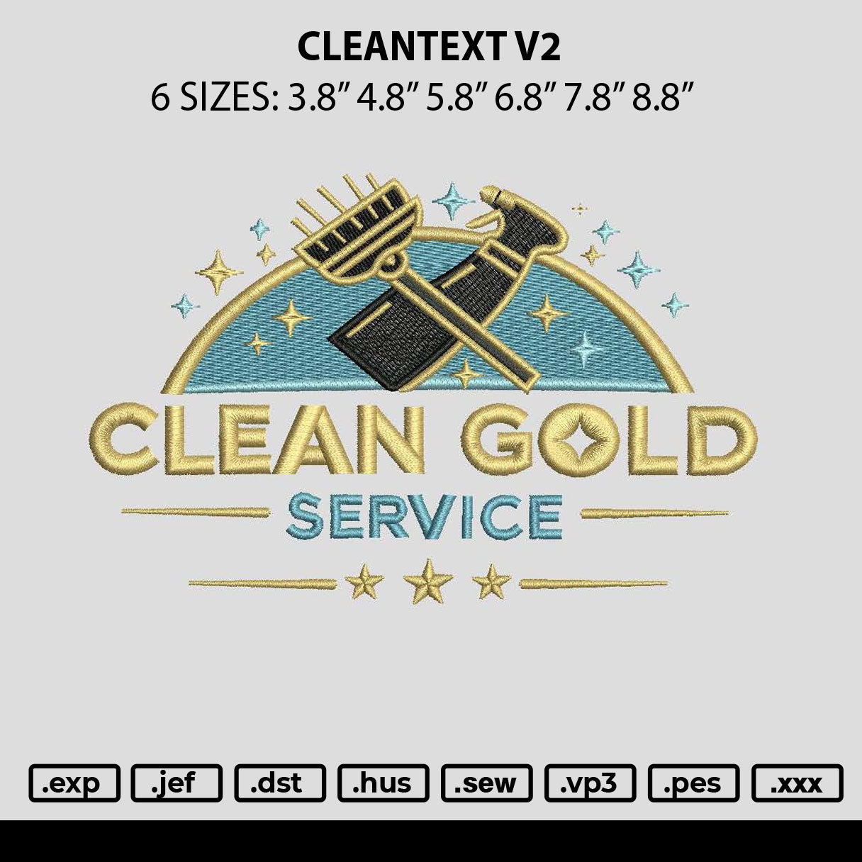 Cleantext V2 Embroidery File 6 sizes