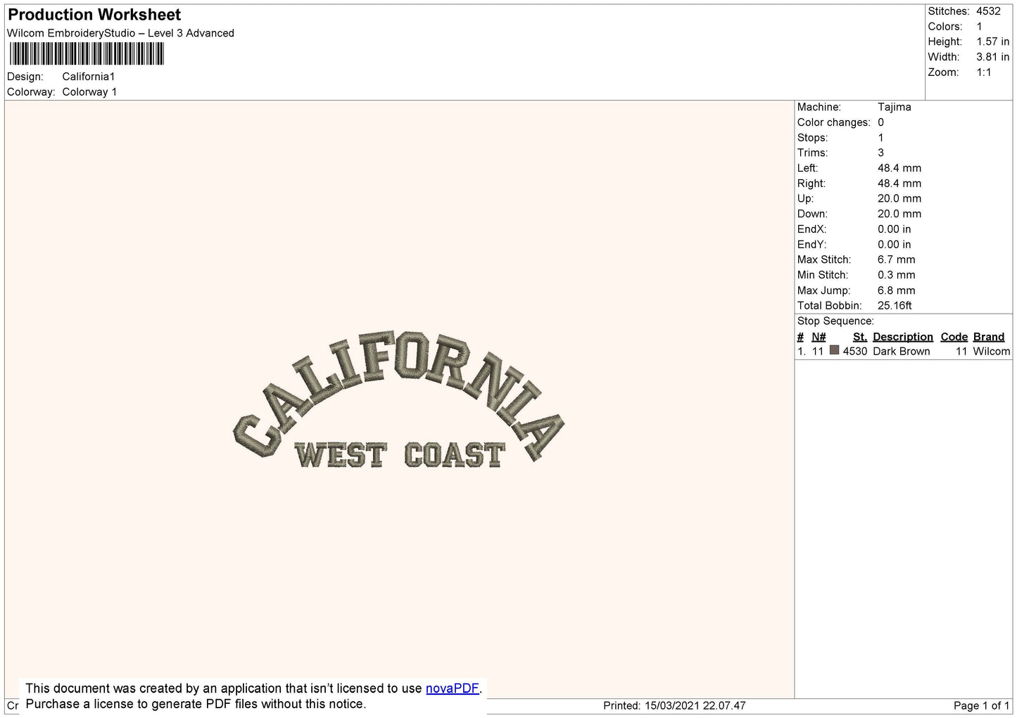 California West Coast Embroidery design  File 4 size