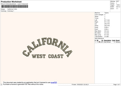 California West Coast Embroidery design  File 4 size