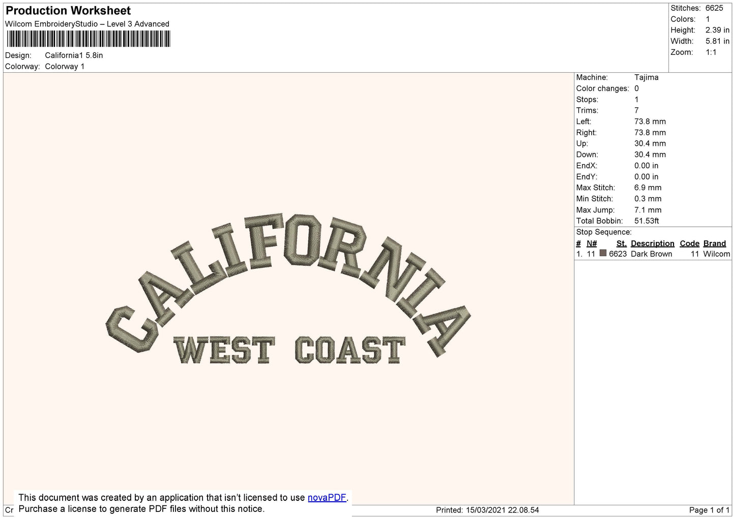 California West Coast Embroidery design  File 4 size