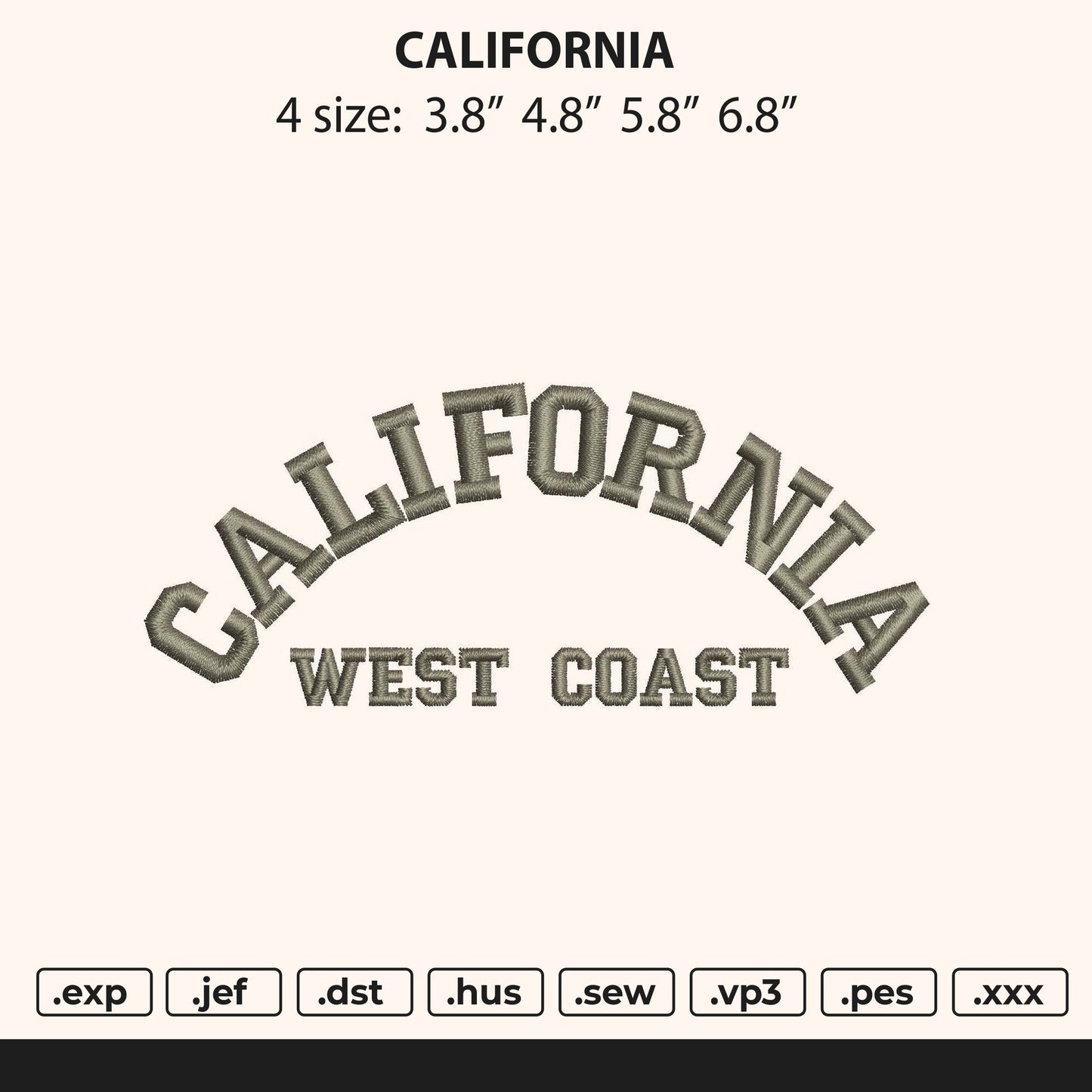 California West Coast Embroidery design  File 4 size