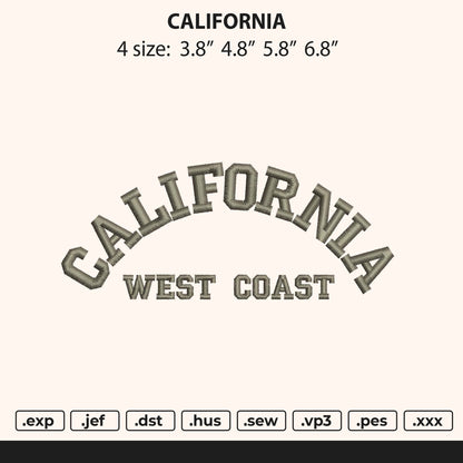 California West Coast Embroidery design  File 4 size