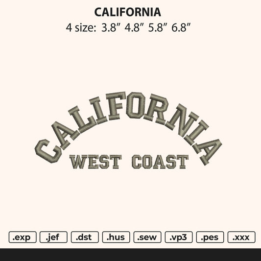 California West Coast Embroidery design  File 4 size