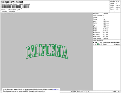 California Text Embroidery File 4 size
