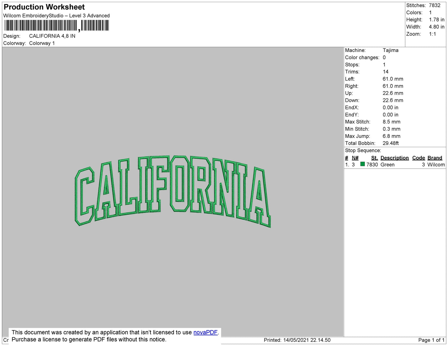 California Text Embroidery File 4 size