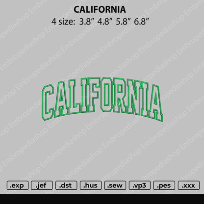 California Text Embroidery File 4 size