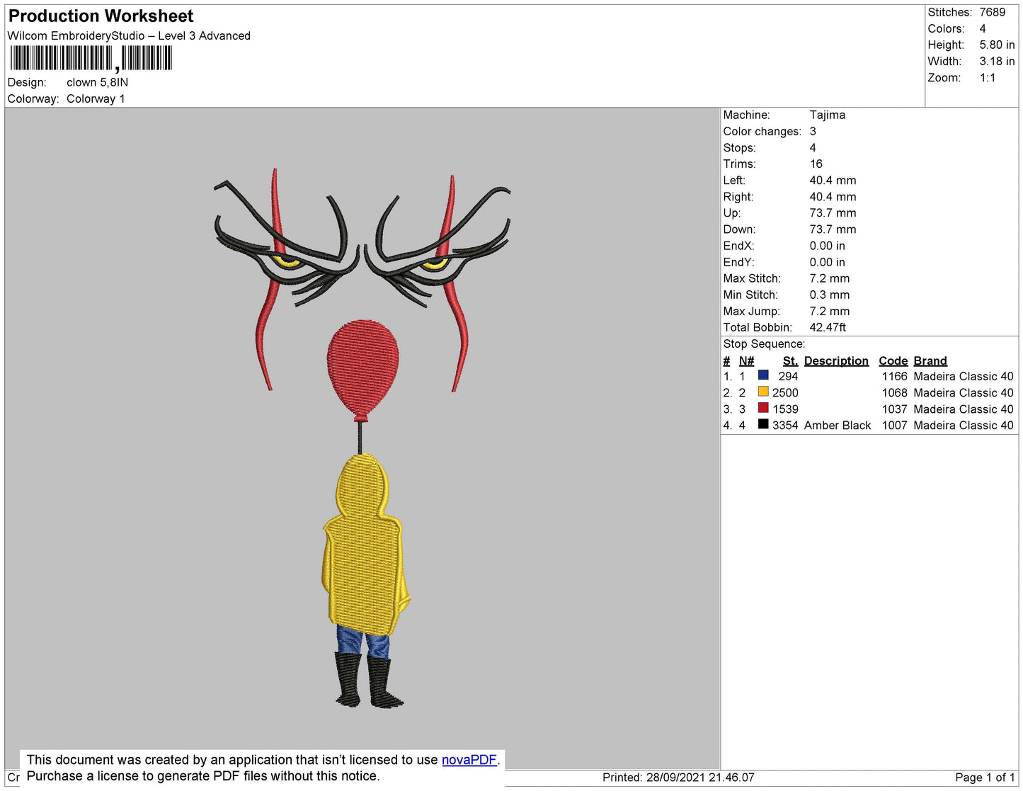 Clown Embroidery File 4 size