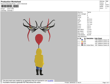 Clown Embroidery File 4 size
