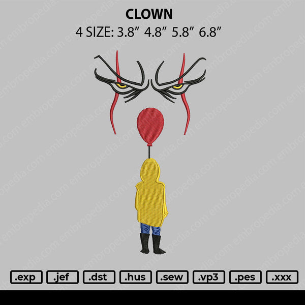 Clown Embroidery File 4 size