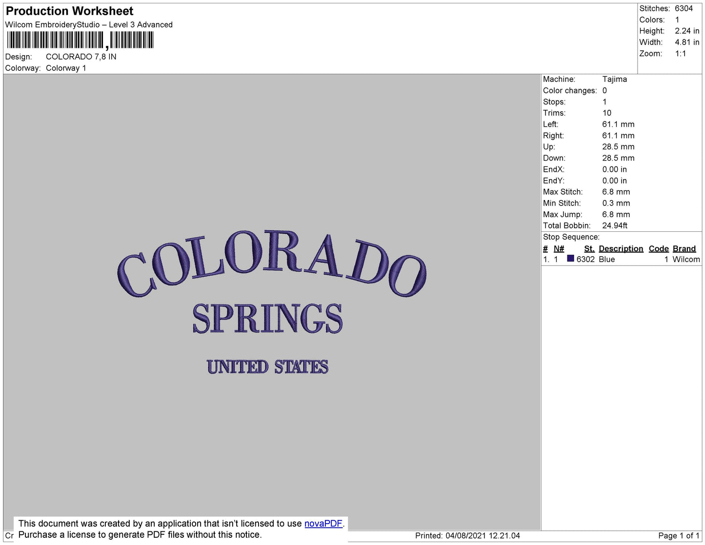 Colorado Embroidery File 5 Size