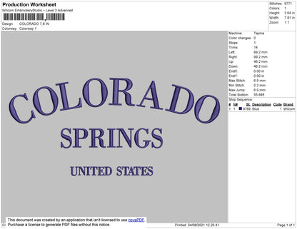 Colorado Embroidery File 5 Size