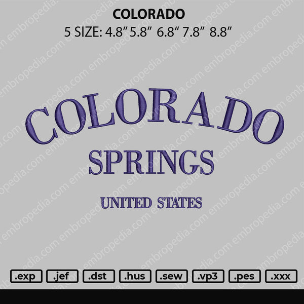 Colorado Embroidery File 5 Size