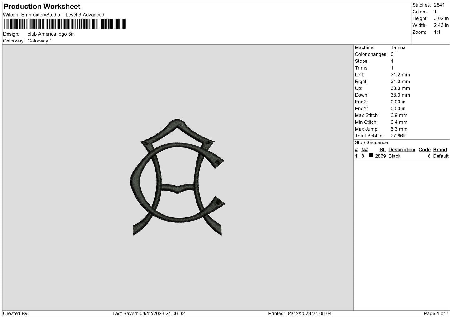 Club Logo 0412 Embroidery File 6 sizes