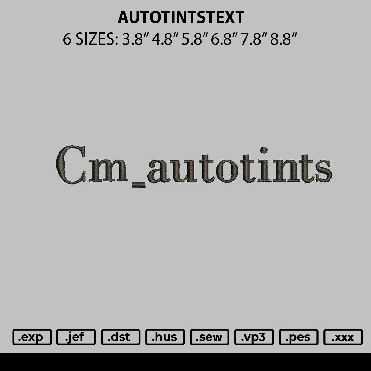 Autotintstext Embroidery File 6 sizes