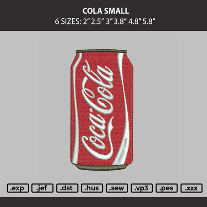 Cola Small Embroidery Machine Design File 6 sizes