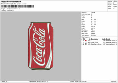 Cola Small Embroidery Machine Design File 6 sizes