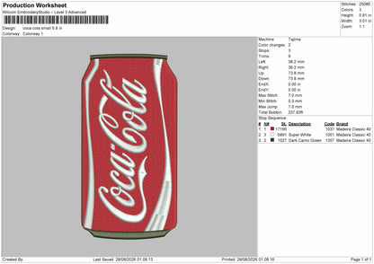 Cola Small Embroidery Machine Design File 6 sizes