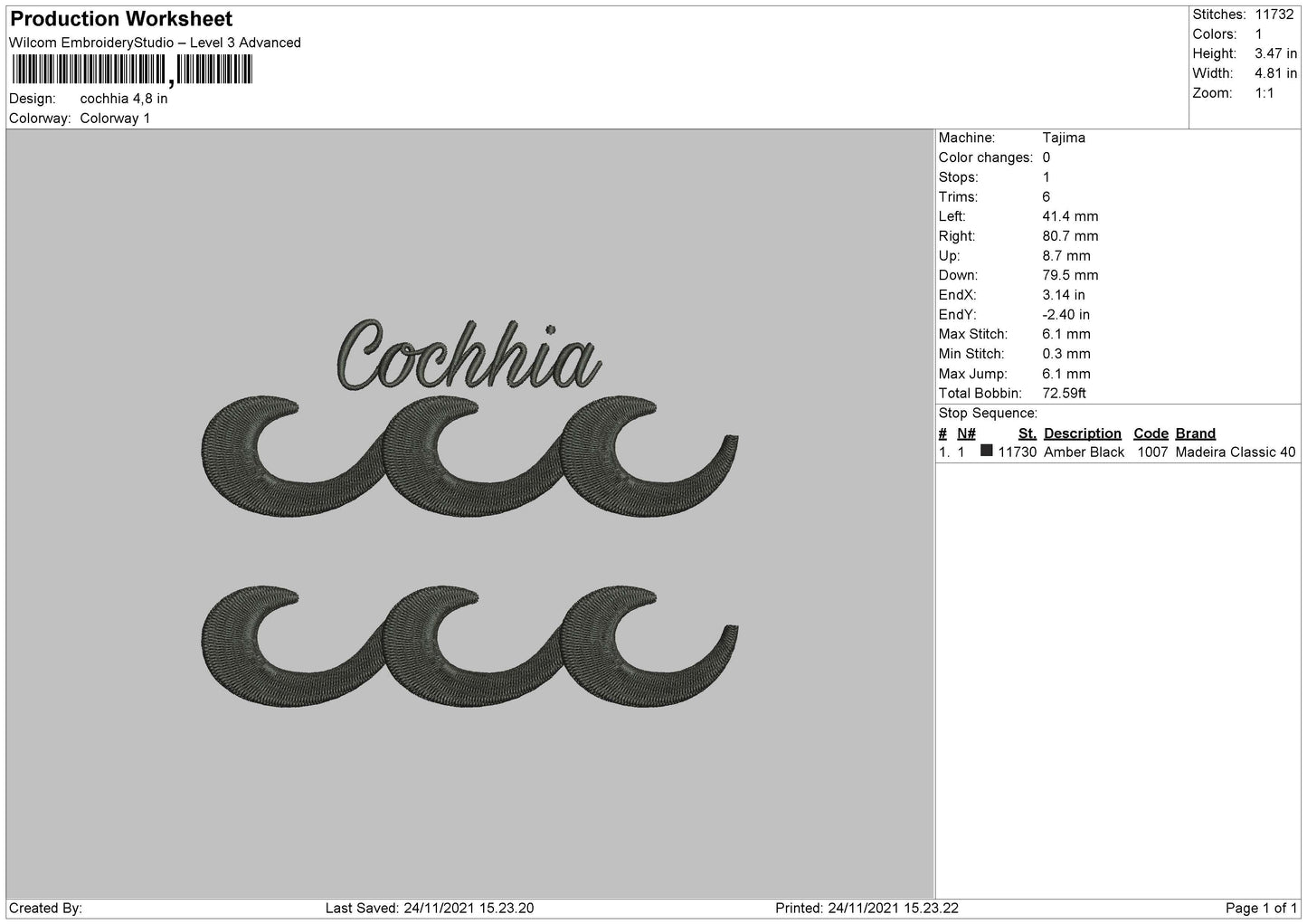 Cochhia Embroidery File 4 size