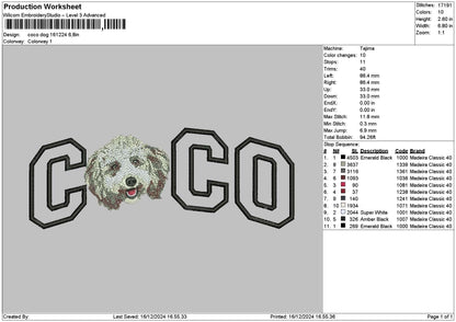 Coco Dog Embroidery File 6 sizes