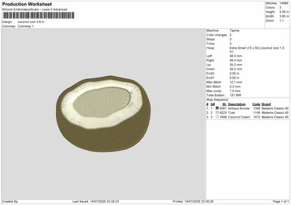 Coconut Icon Embroidery Machine Design File 6 sizes
