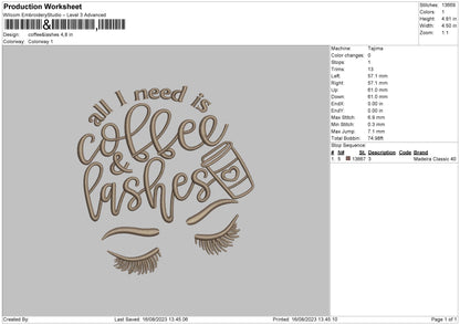 Coffeelashes Embroidery File 6 sizes