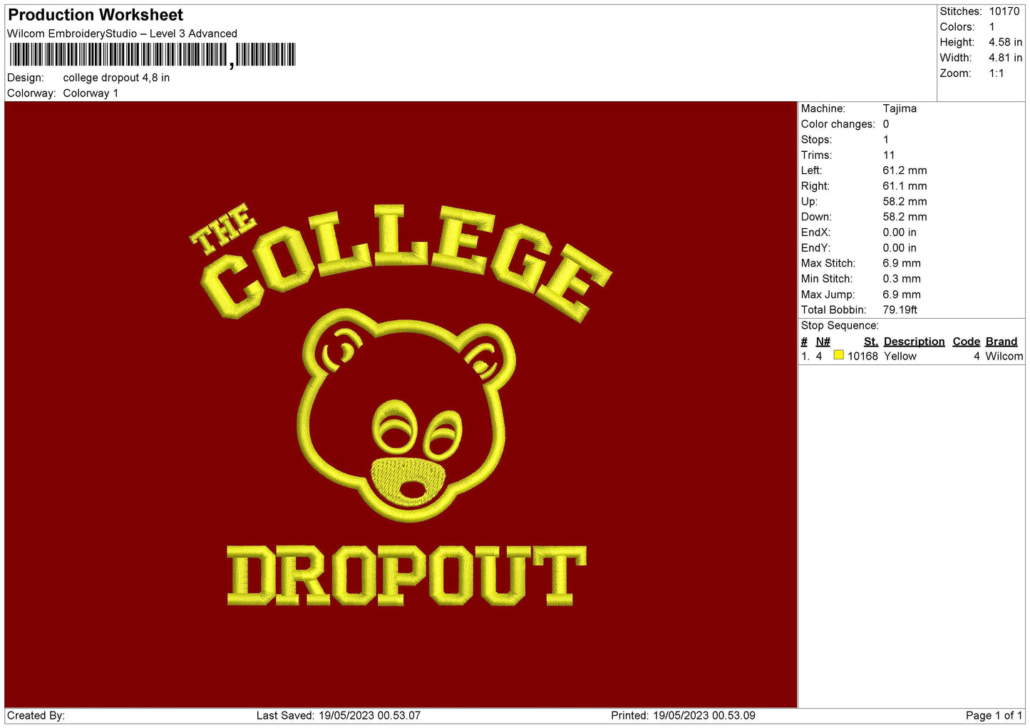 The College Embroidery File 6 sizes
