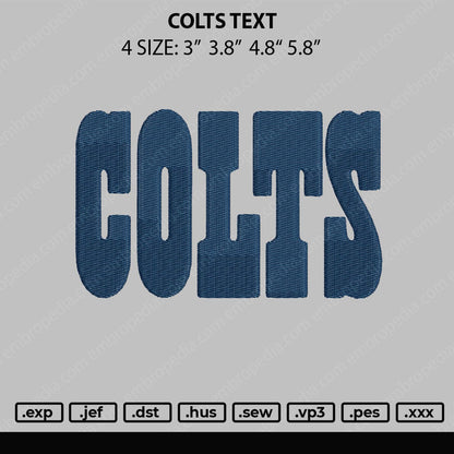 Colts Text Embroidery File 4 size