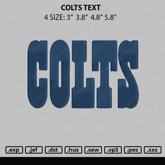Colts Text Embroidery File 4 size