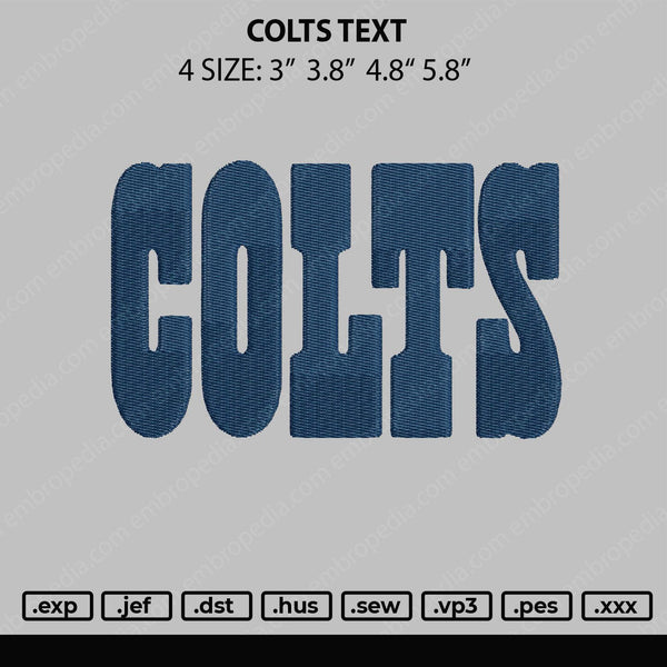 Colts Text Embroidery File 4 size