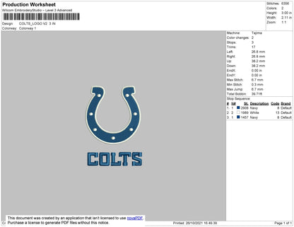 Colts Logo Embroidery File 4 size