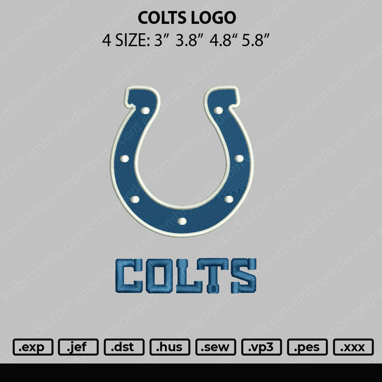 Colts Logo Embroidery File 4 size