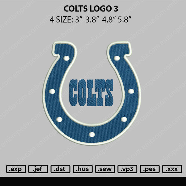 Colts Logo 3 Embroidery File 4 size