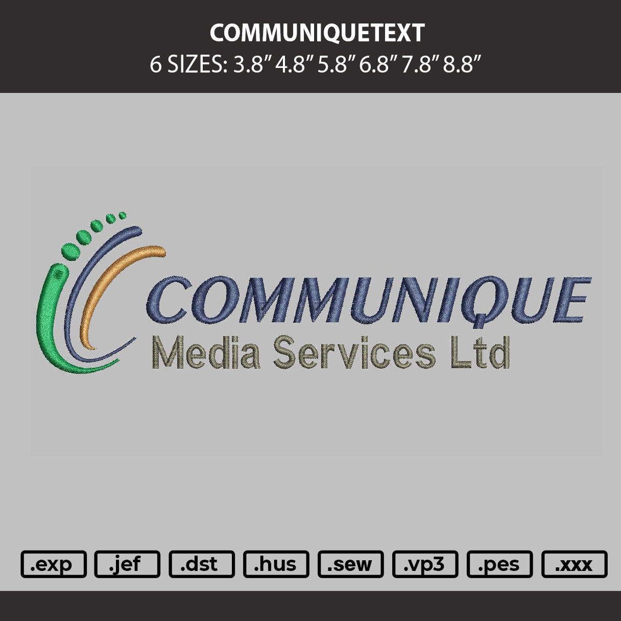 Communiquetext Embroidery Machine Design File 6 sizes