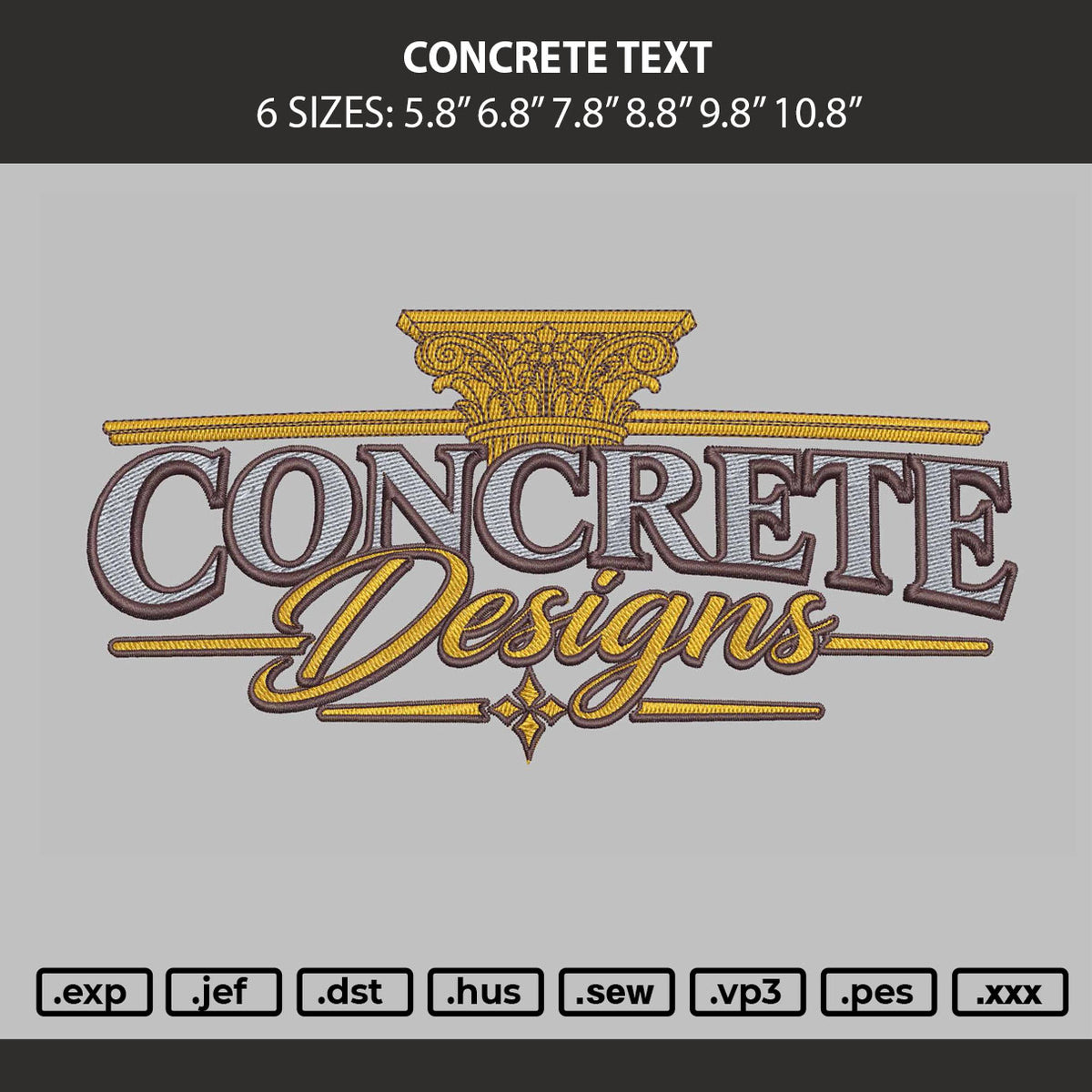 Congcrete Text Embroidery Machine Design File 6 sizes