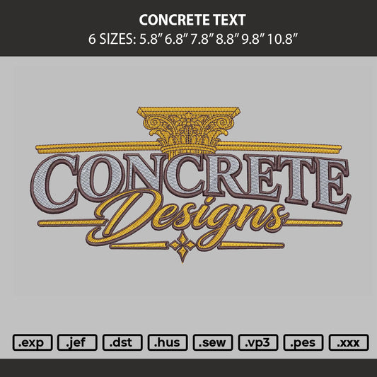 Congcrete Text Embroidery Machine Design File 6 sizes