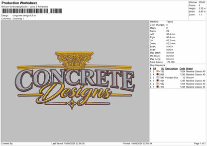 Congcrete Text Embroidery Machine Design File 6 sizes