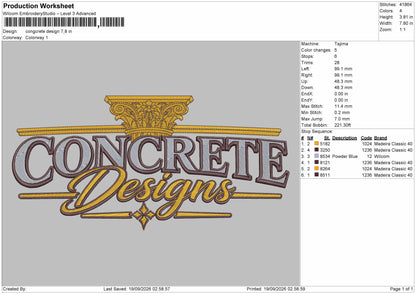 Congcrete Text Embroidery Machine Design File 6 sizes
