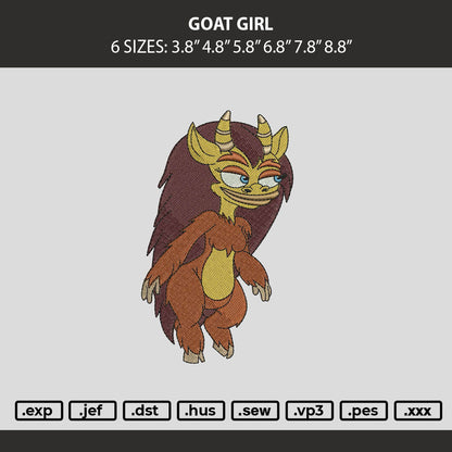 Goat Girl Embroidery Machine Design File 6 sizes