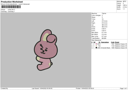Cooky BTS Embroidery File 4 sizes