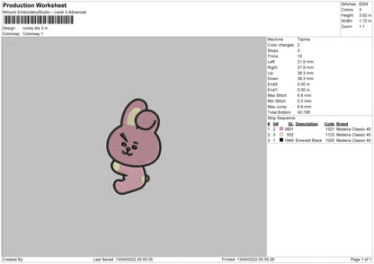 Cooky BTS Embroidery File 4 sizes